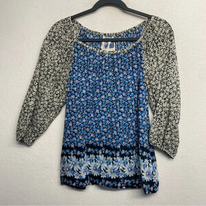 Anthropologie Edme & Esyllte Size 2 Floral Blouse Puff Sleeves Mixed Prints